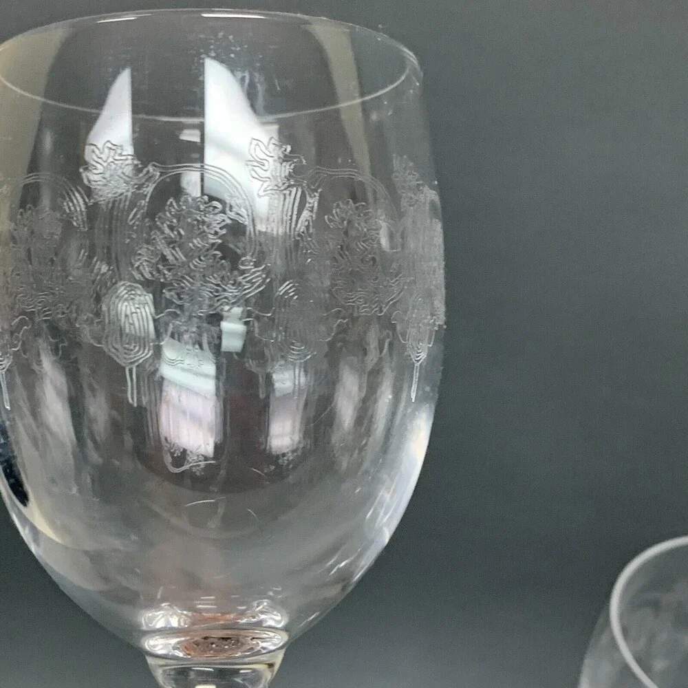 Clear Glass Wine‎ Glasses 7 1/2 high Lot of 2 Etched